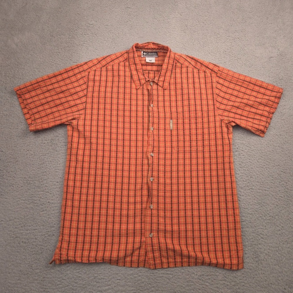 Columbia Sportswear‎ Men's XL Orange Plaid Short Sleeve Button Front Shirt